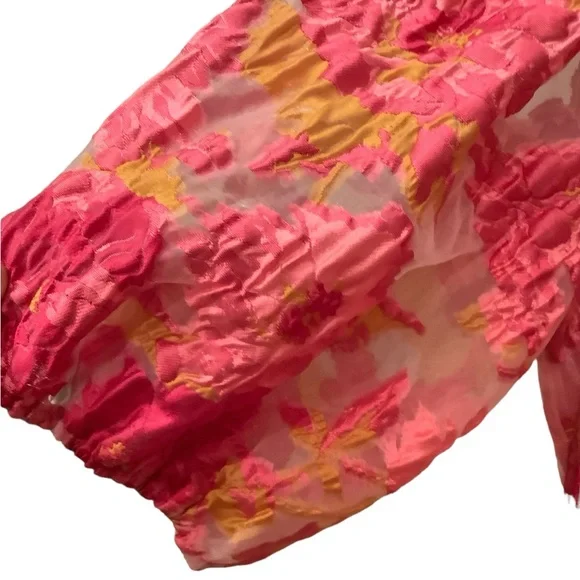 YH & CO PINK FLORAL MINI DRESS WITH PUFFY SLEEVES. SIZE 14/XL - Picture 11 of 16